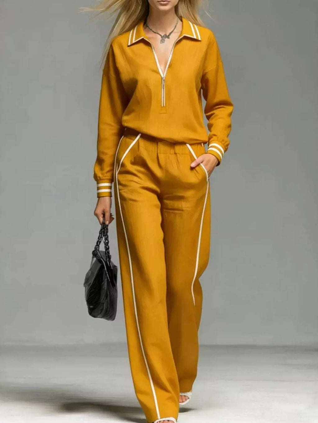 Striped Half Zip Top and Pants Set