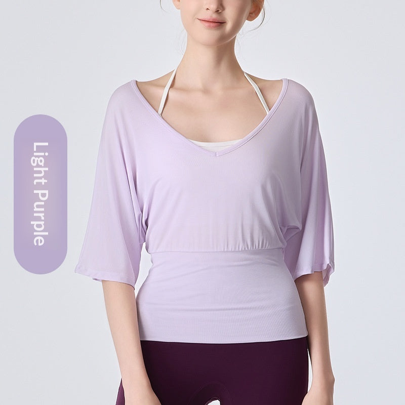 Women's Fitness Yoga Clothing, Fashionable Loose-fitting Short-sleeve T-shirt With Drape Effect, Waist-cinching Casual Style Top For Daily Wear