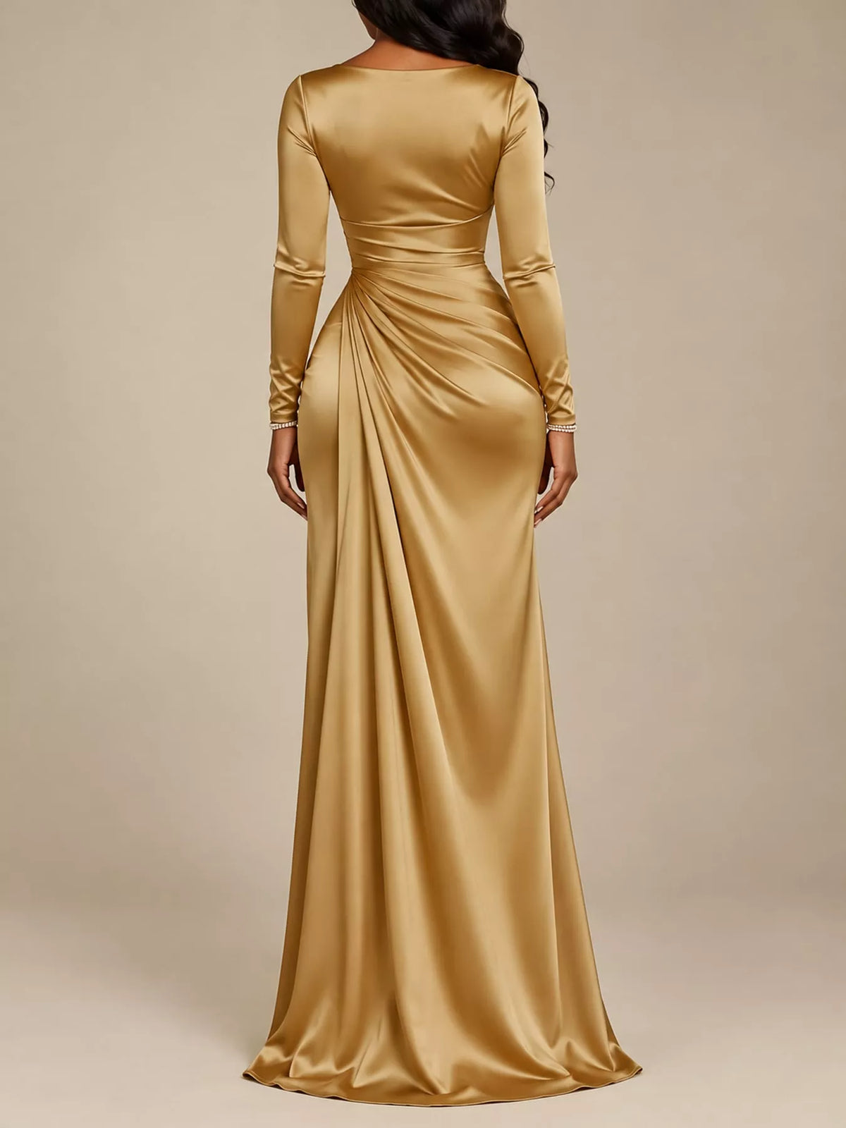 Full Size Satin Cowl Neck High Slit Evening Maxi Dress Plus Size