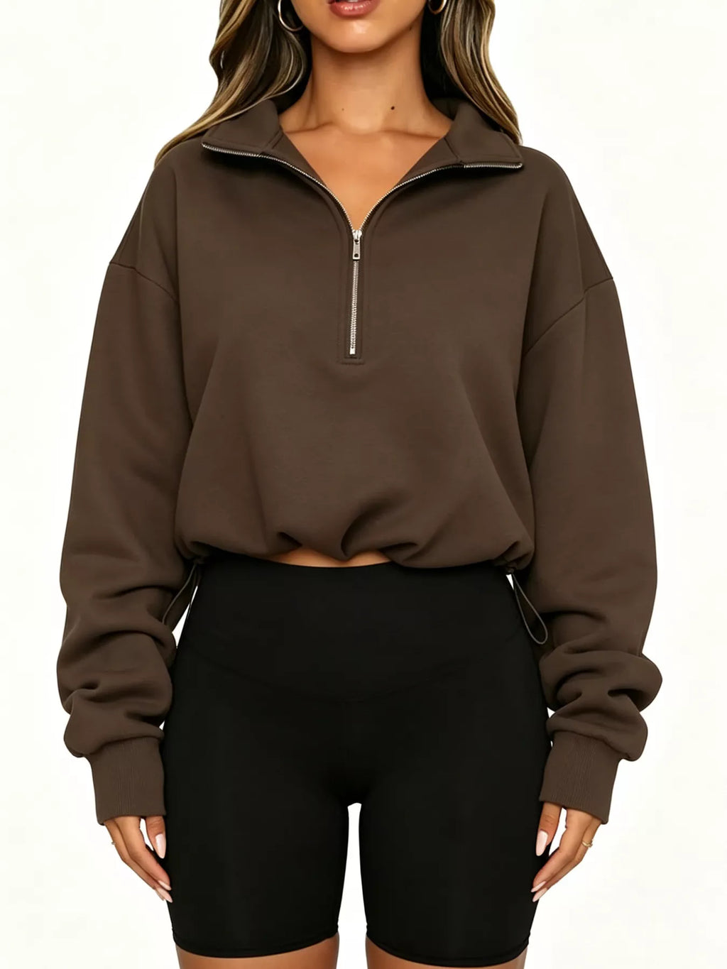 Half Zip Drawstring Hem Sweatshirt