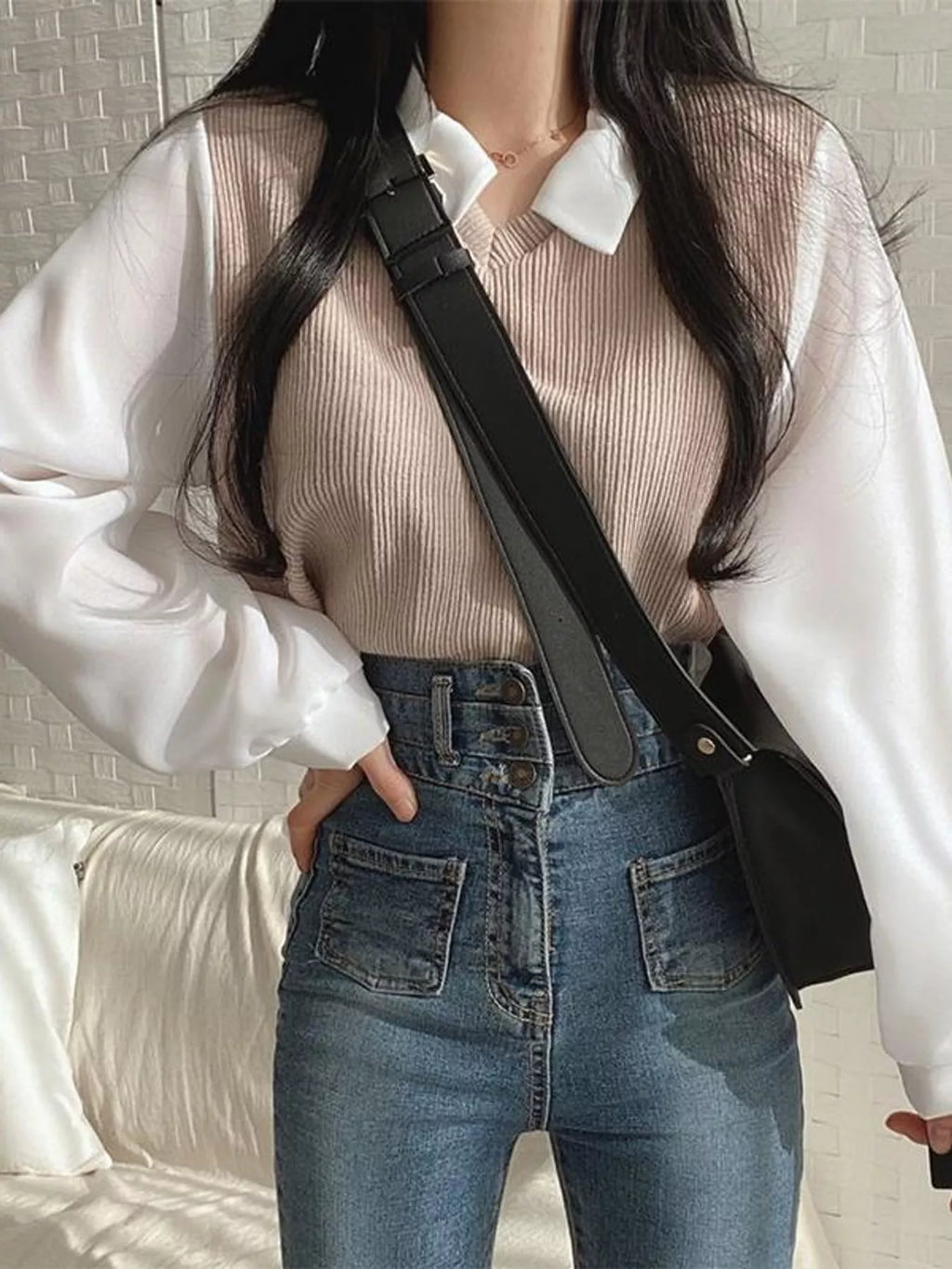 Layered Look Long Sleeve Blouse