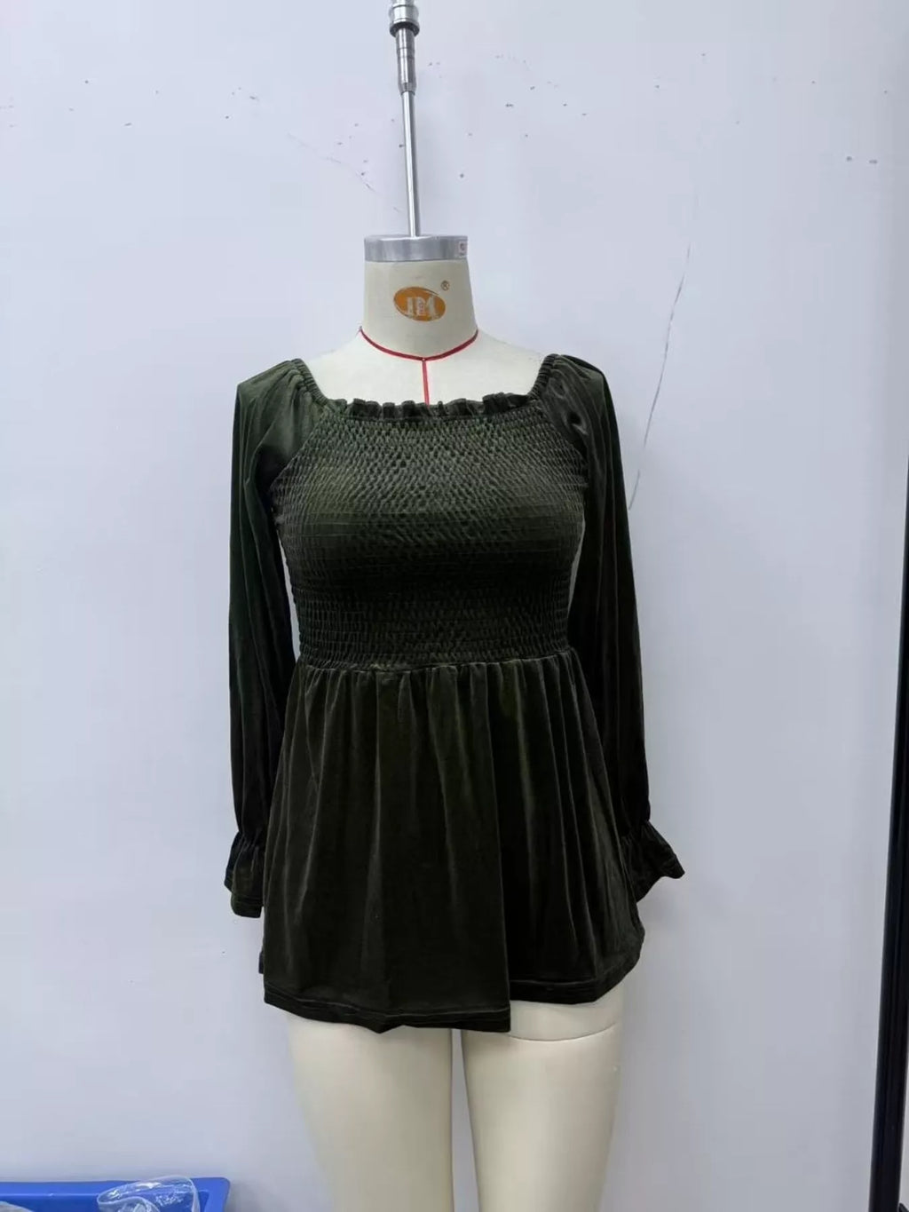 Velvet Smocked Peplum Blouse