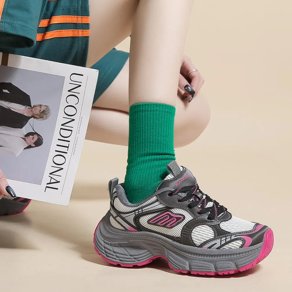Letter Lace-Up Round Toe Athletic Shoes