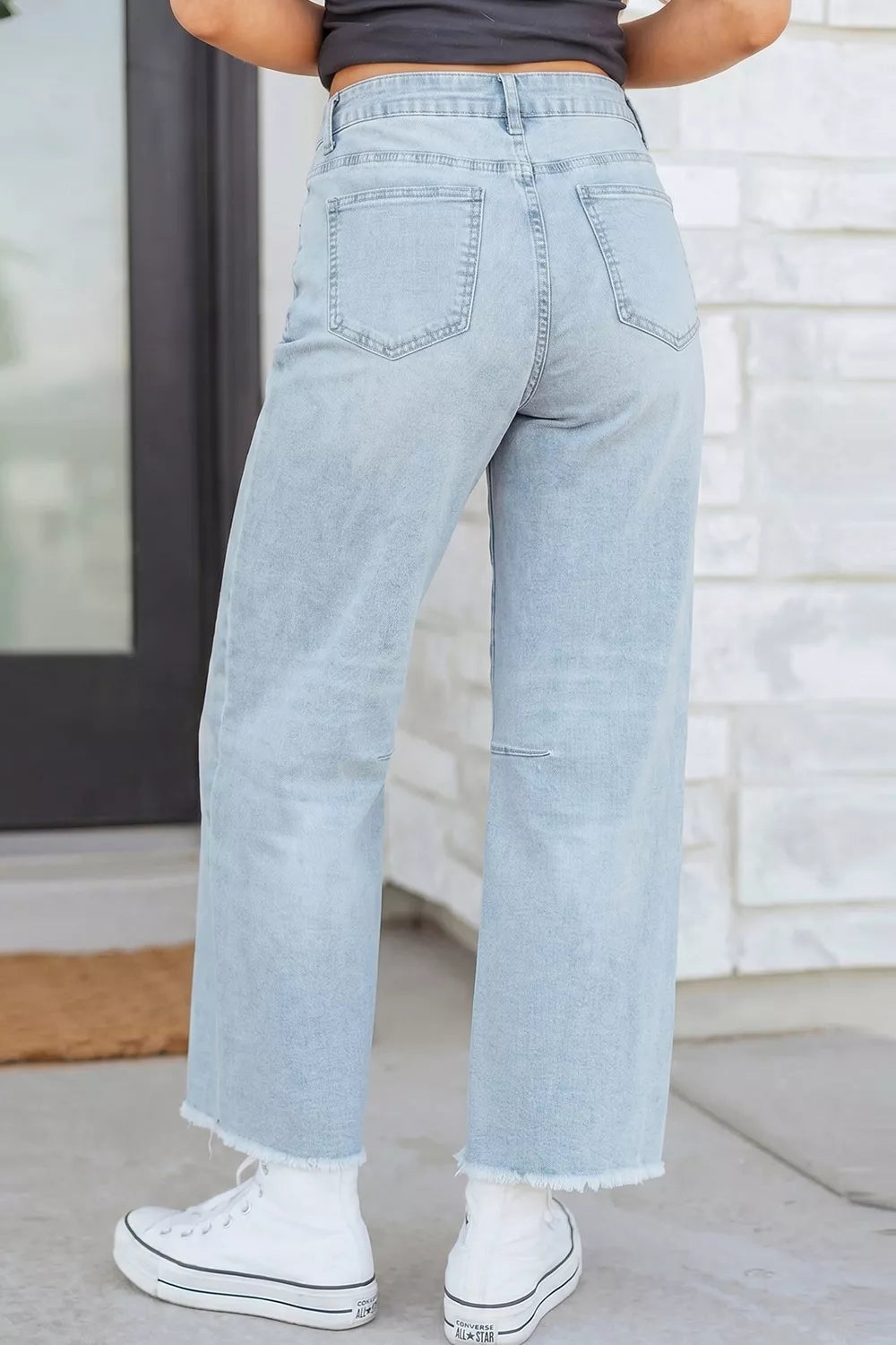 Sequin Turkey Patch Pocket Raw Hem Ankle Length Jeans