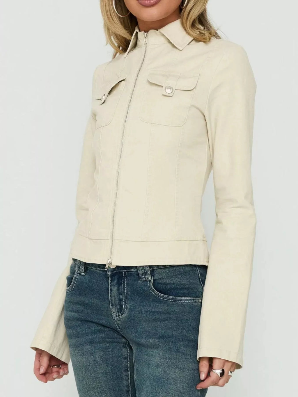 Slim-Fit Utility Zip-Up Cropped Jacket