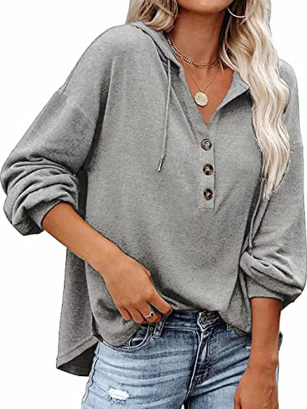 Drawstring Dropped Shoulder Hoodie