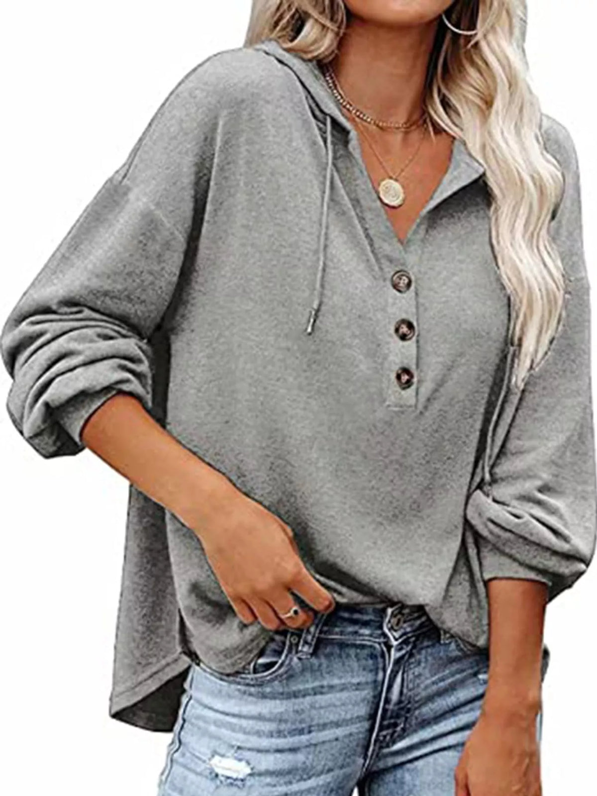 Drawstring Dropped Shoulder Hoodie