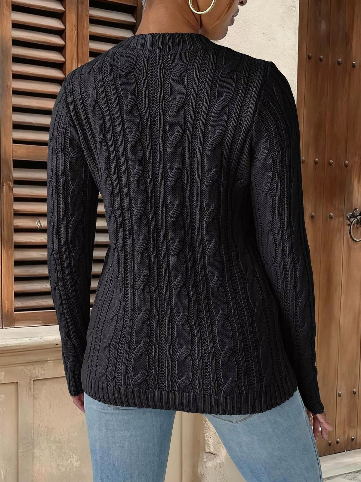 Strawberry Embellished Cable Knit Round Neck Sweater