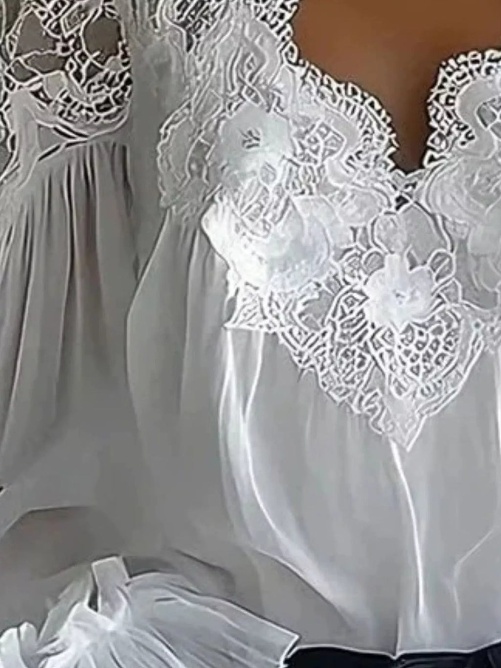 Full Size Lace V-Neck Flounce Sleeve Blouse Plus Size