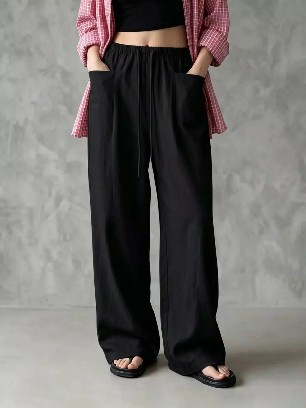 Full Size Drawstring Wide-Leg Casual Pants Plus Size