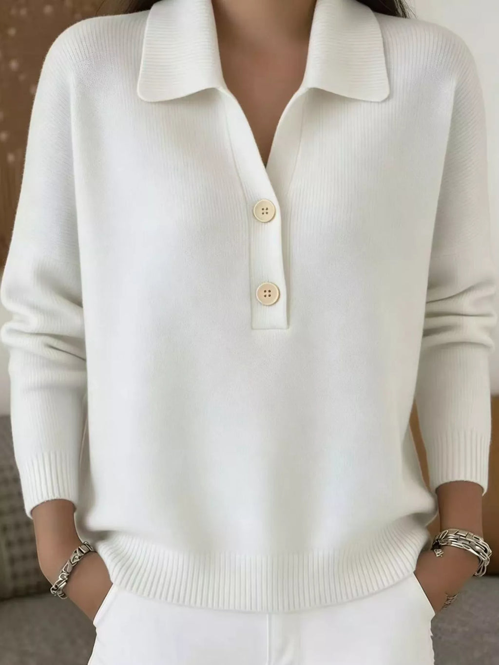Ribbed Knit Button Detail Sweater