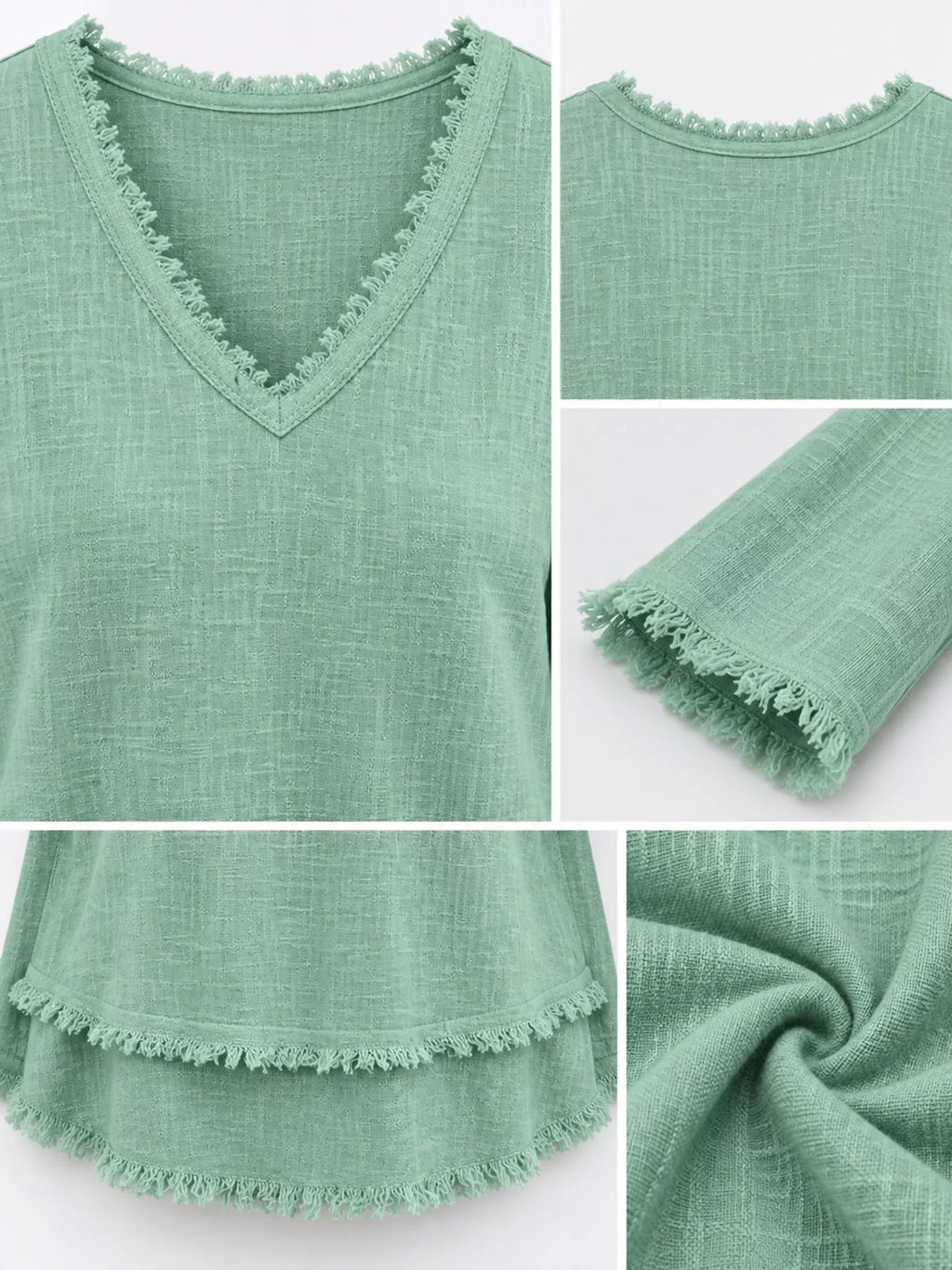 Full Size Frayed Hem V-Neck Long Sleeve Blouse Plus Size
