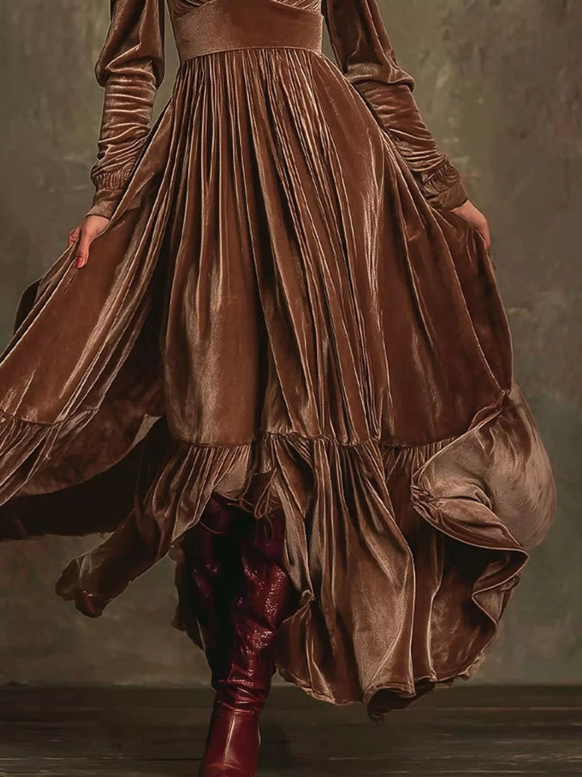 Ruffled Hem Long Sleeve Dress