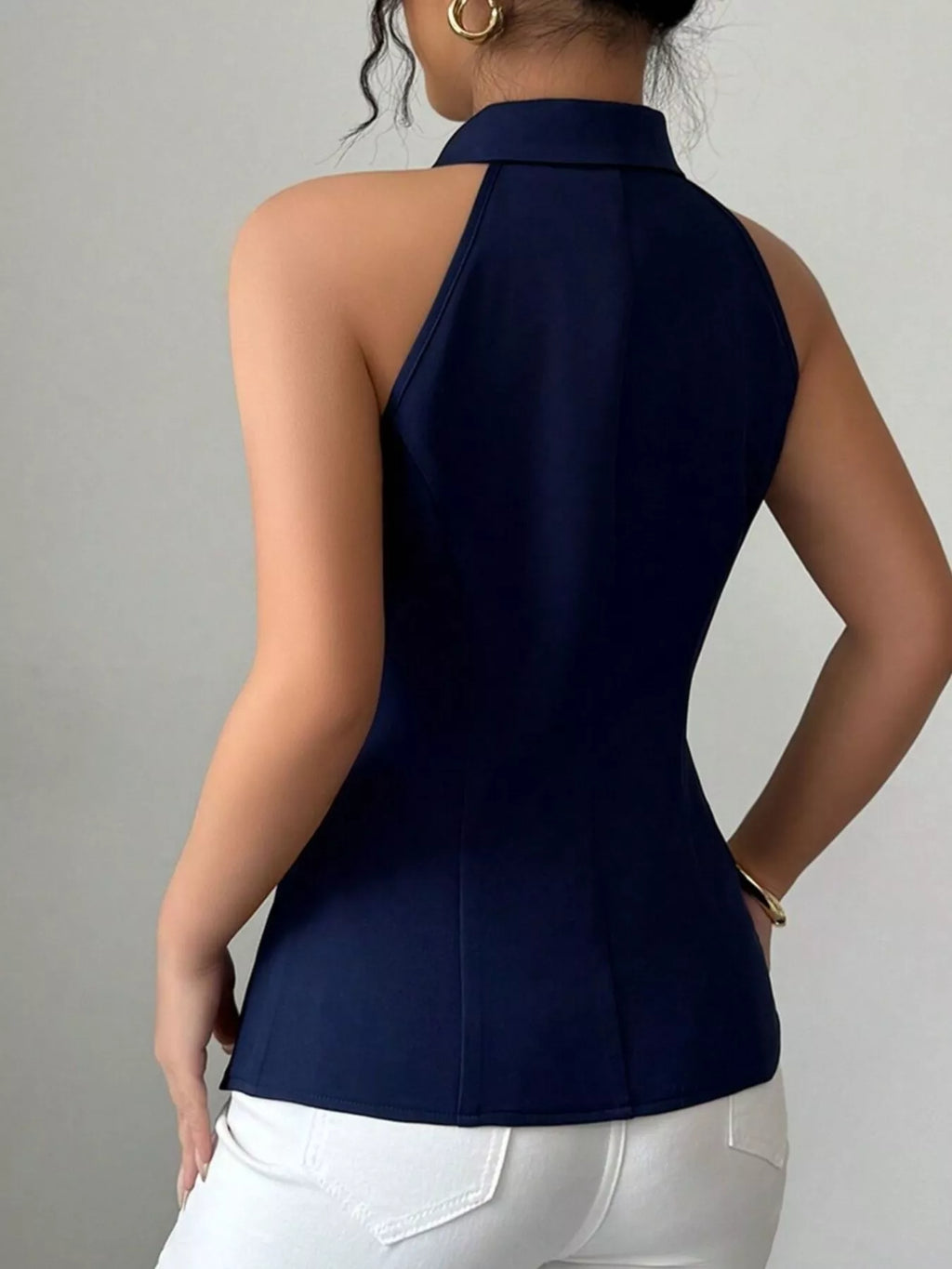 Sleeveless Lapel Collar Button-Down Vest
