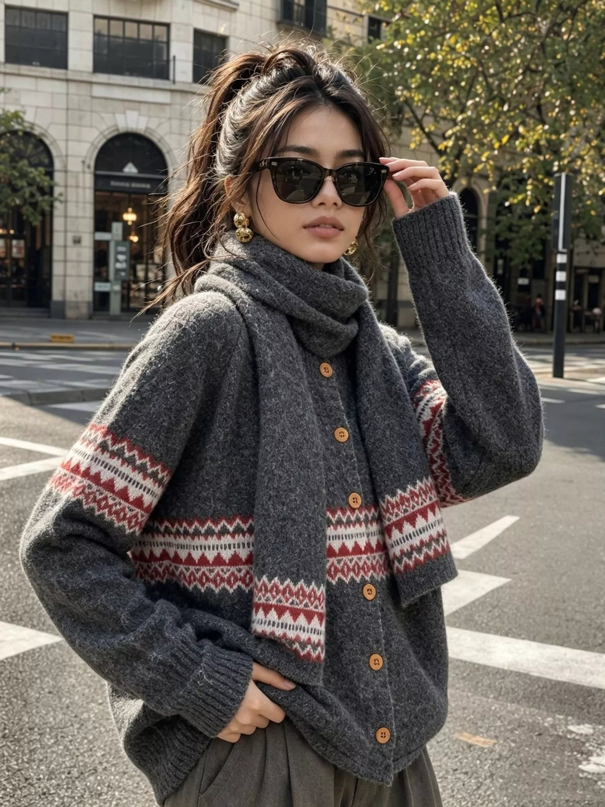 Geometric Button Down Knit Cardigan