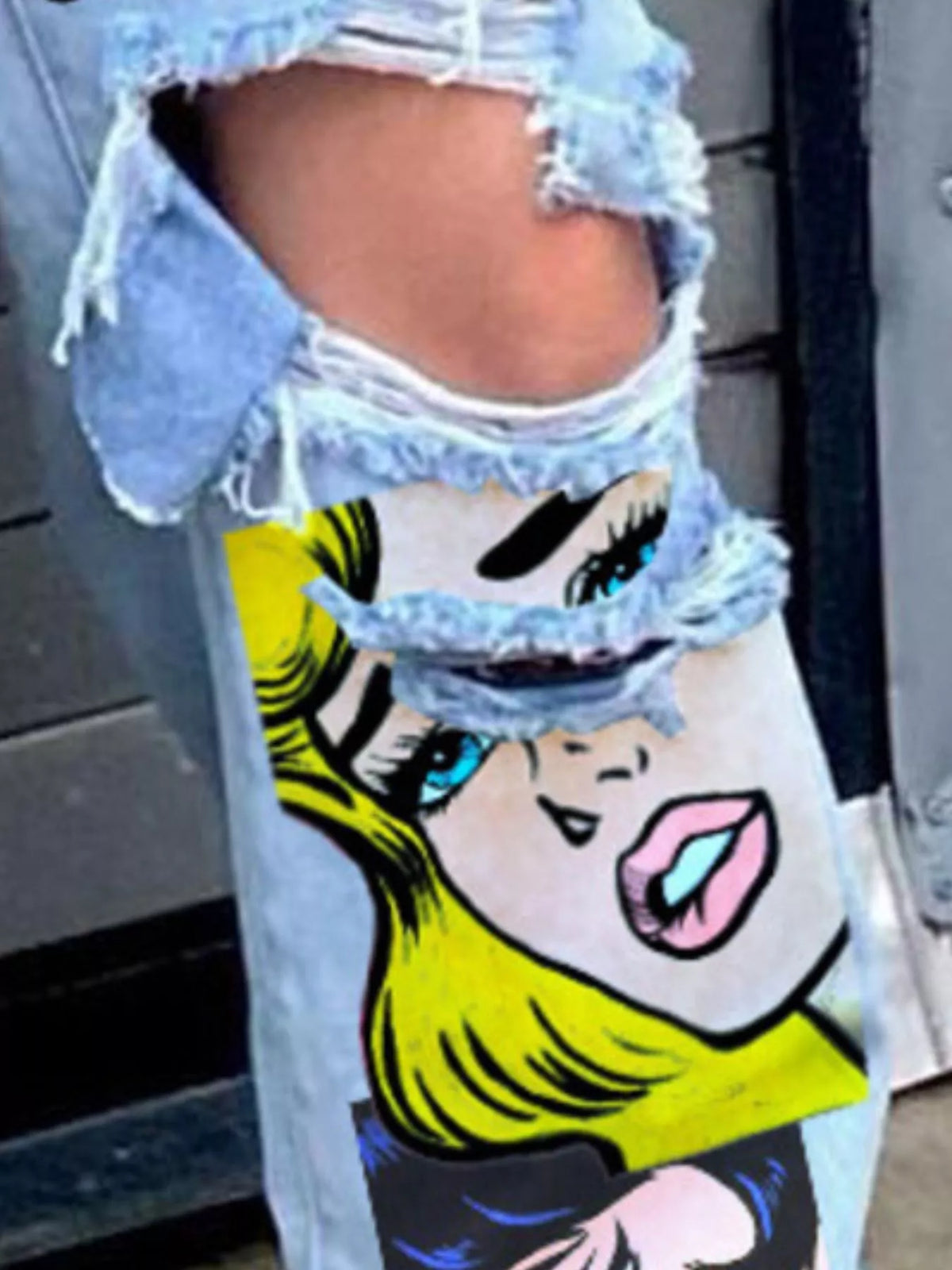 Full Size Pop Art Graphic Distressed Wide-Leg Jeans Plus Size