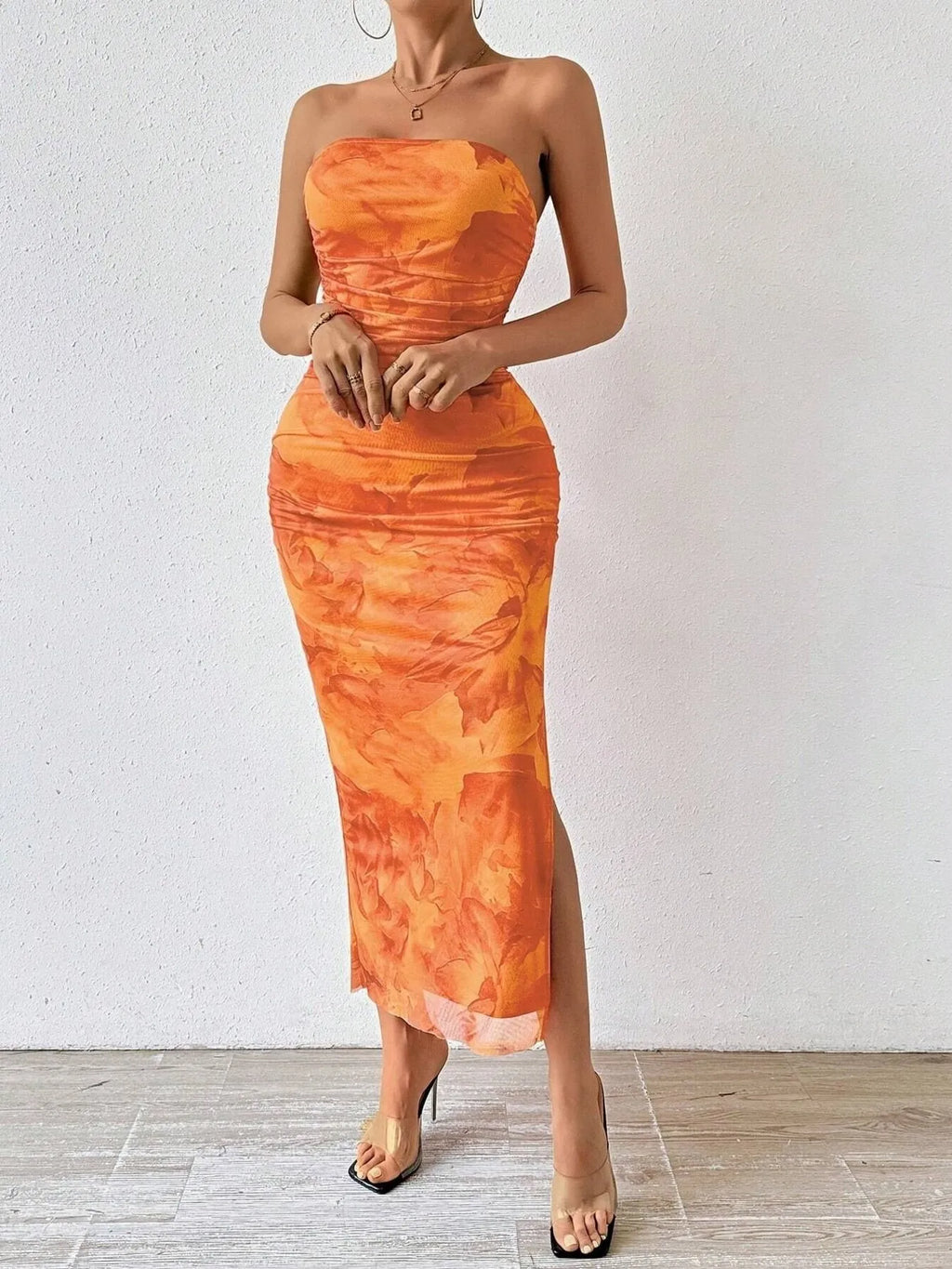 Printed Side Slit Tube Dress
