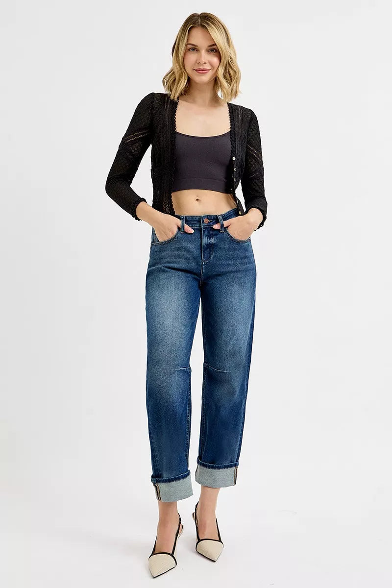 RISEN Slouchy Crop Barrel Cuffed Jeans