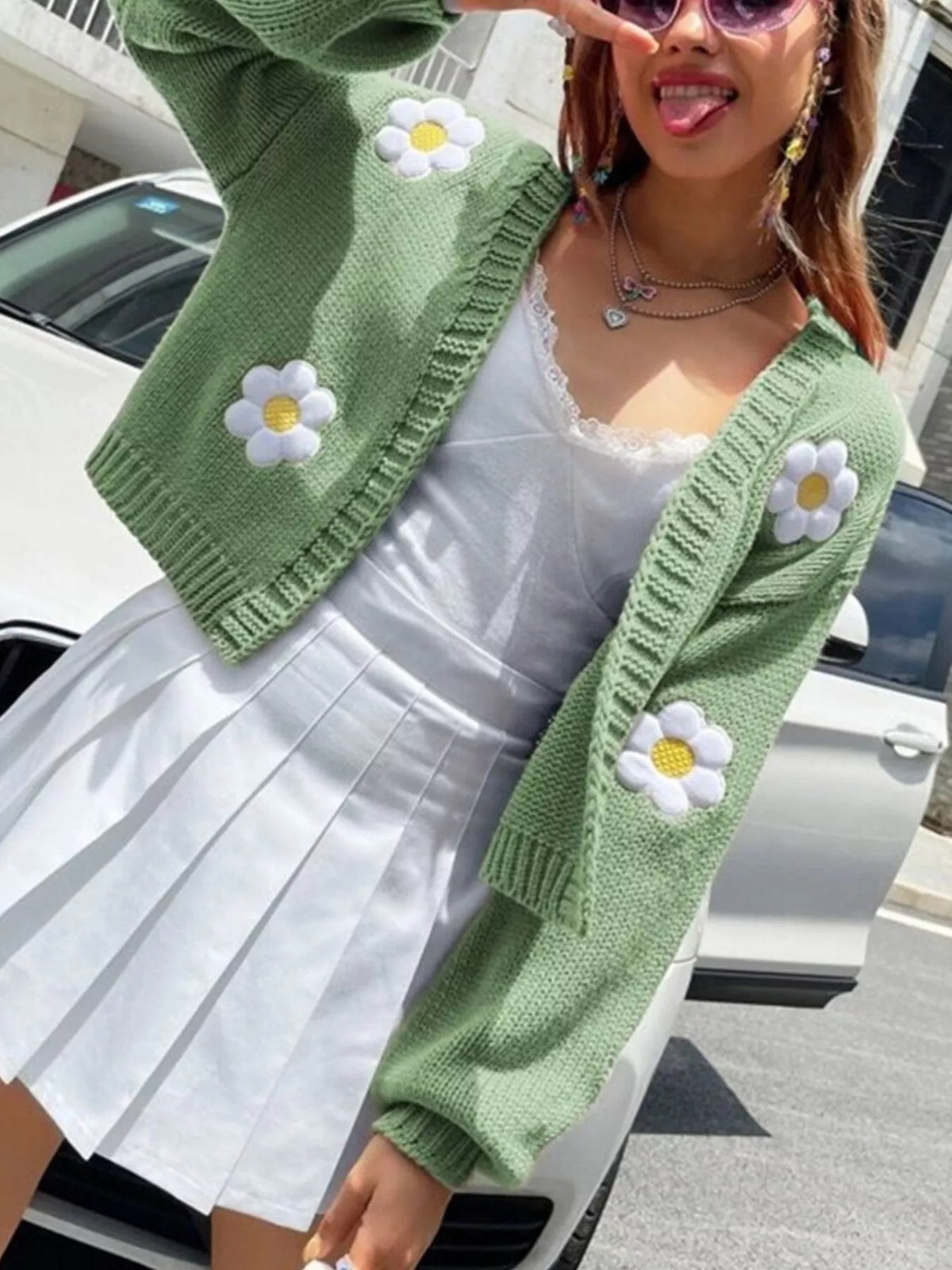Floral Open Front Knit Cardigan