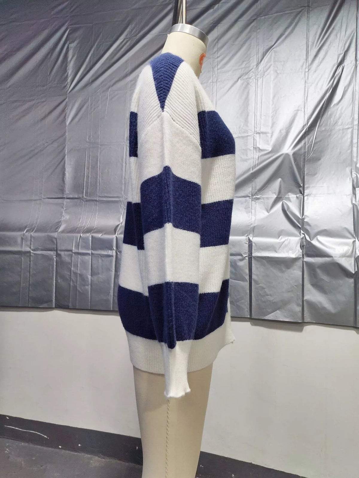 Striped V-Neck Button-Down Cardigan