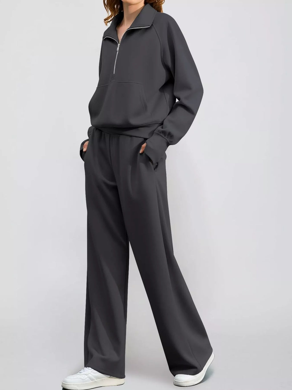 Half-Zip Sweatshirt and Wide-Leg Pants Set