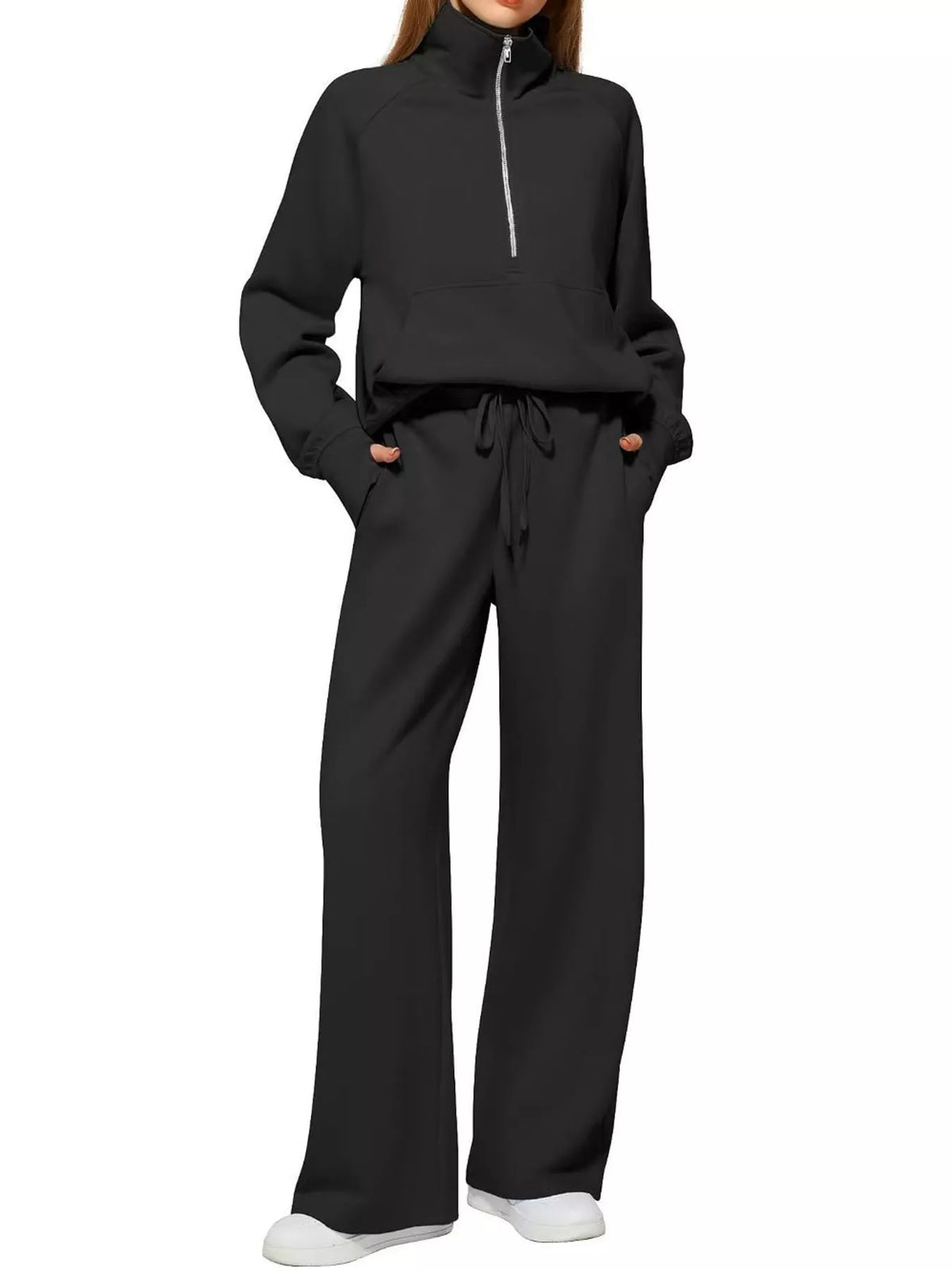 Half-Zip Sweatshirt and Wide-Leg Pants Set