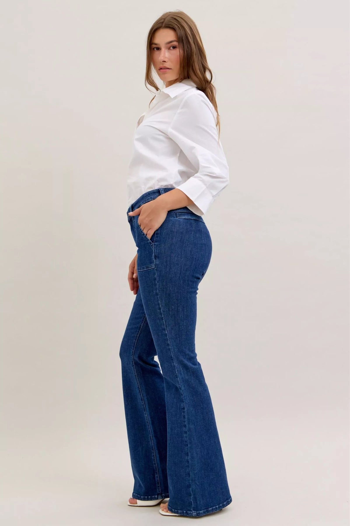 Judy Blue High Waist Flare Jeans with Front Patch Pockets