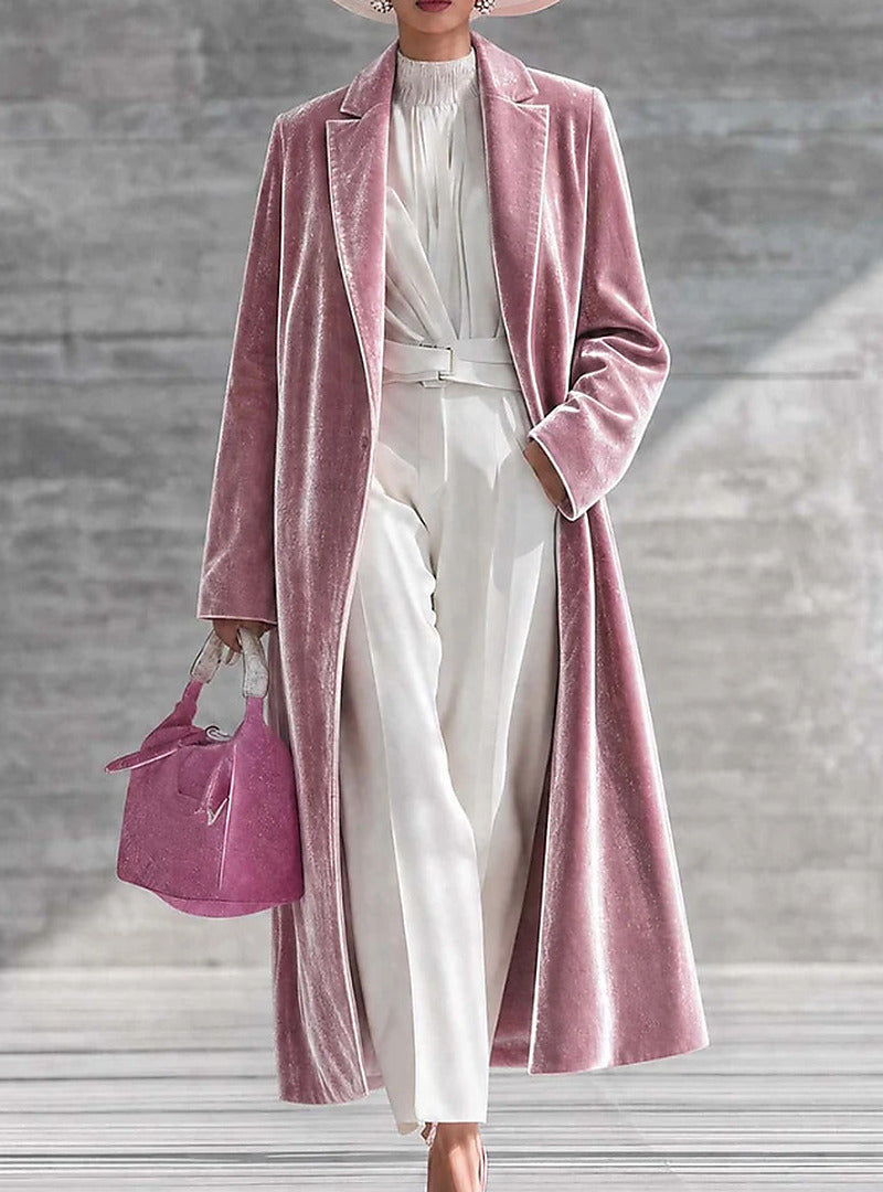 Womens V-neck Over-the-knee Velvet Coat