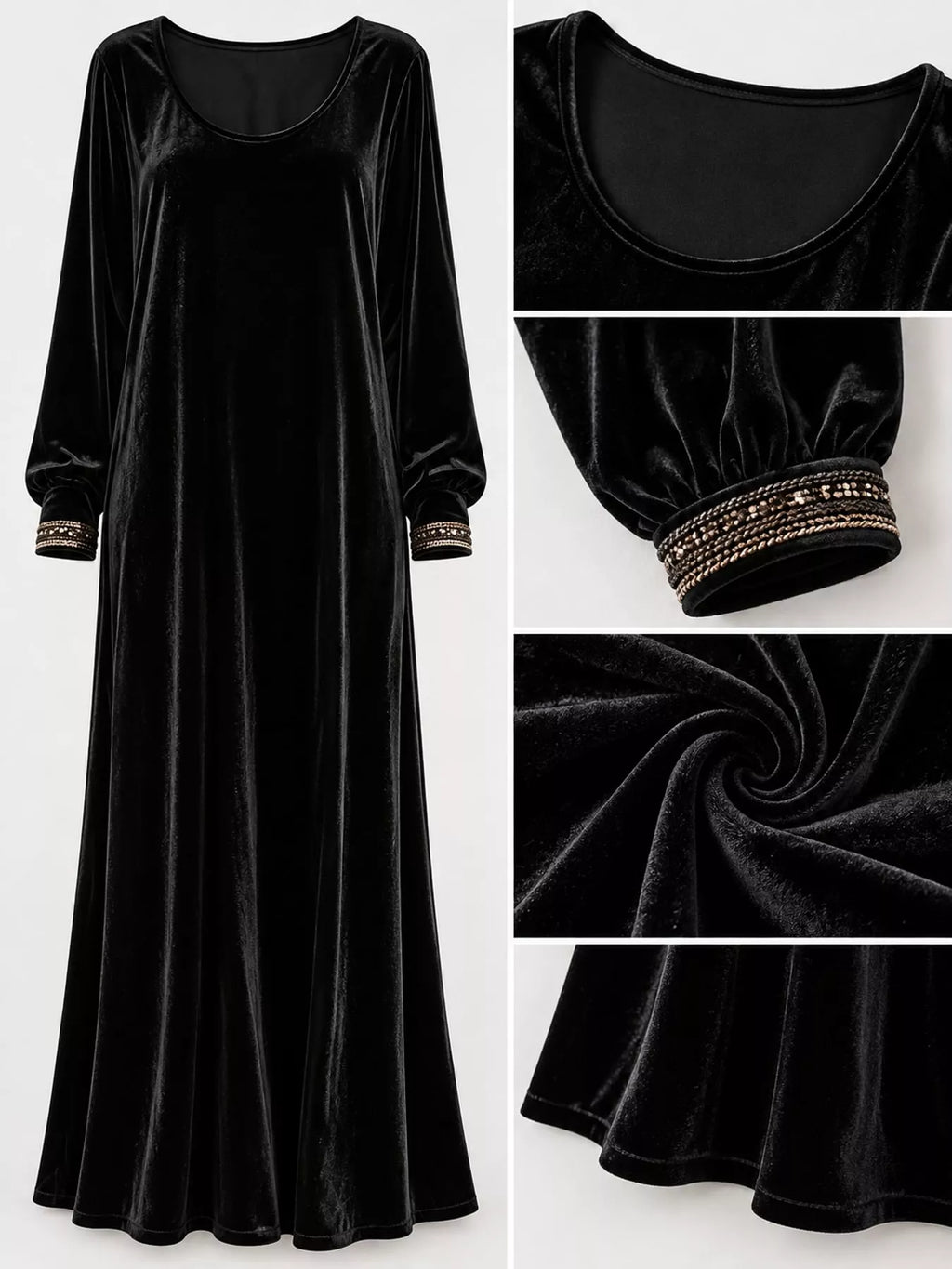 Velvet Long-Sleeve Maxi Dress
