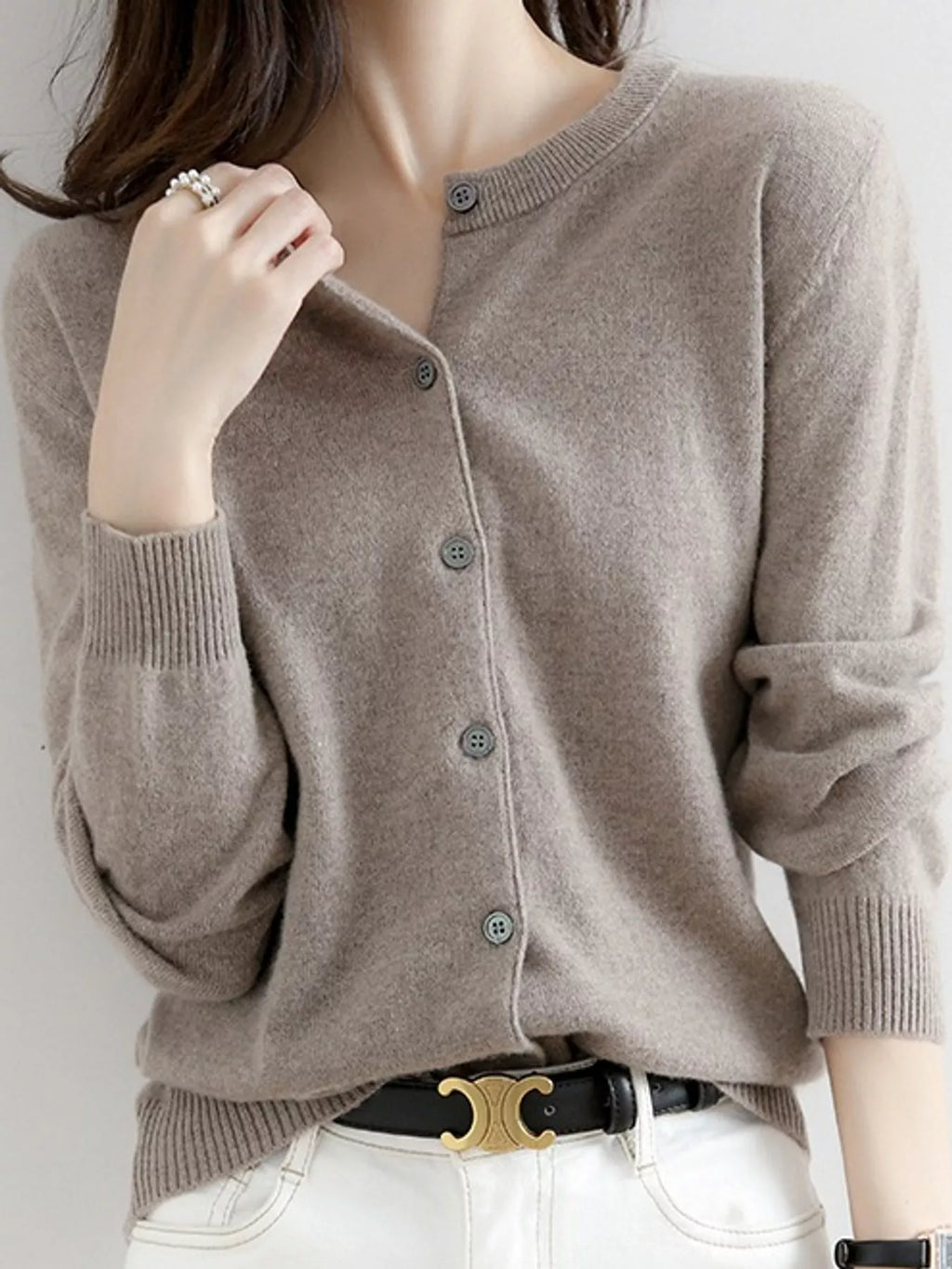 Crew-Neck Button-Down Cardigan