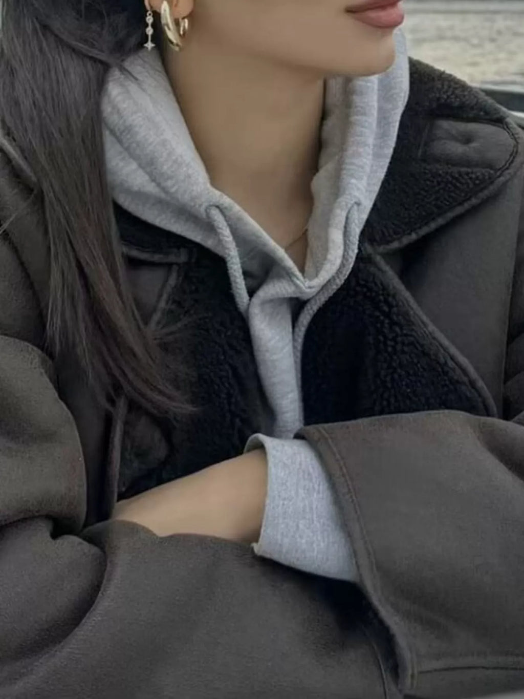Sherpa Collar Dropped Shoulder Jacket