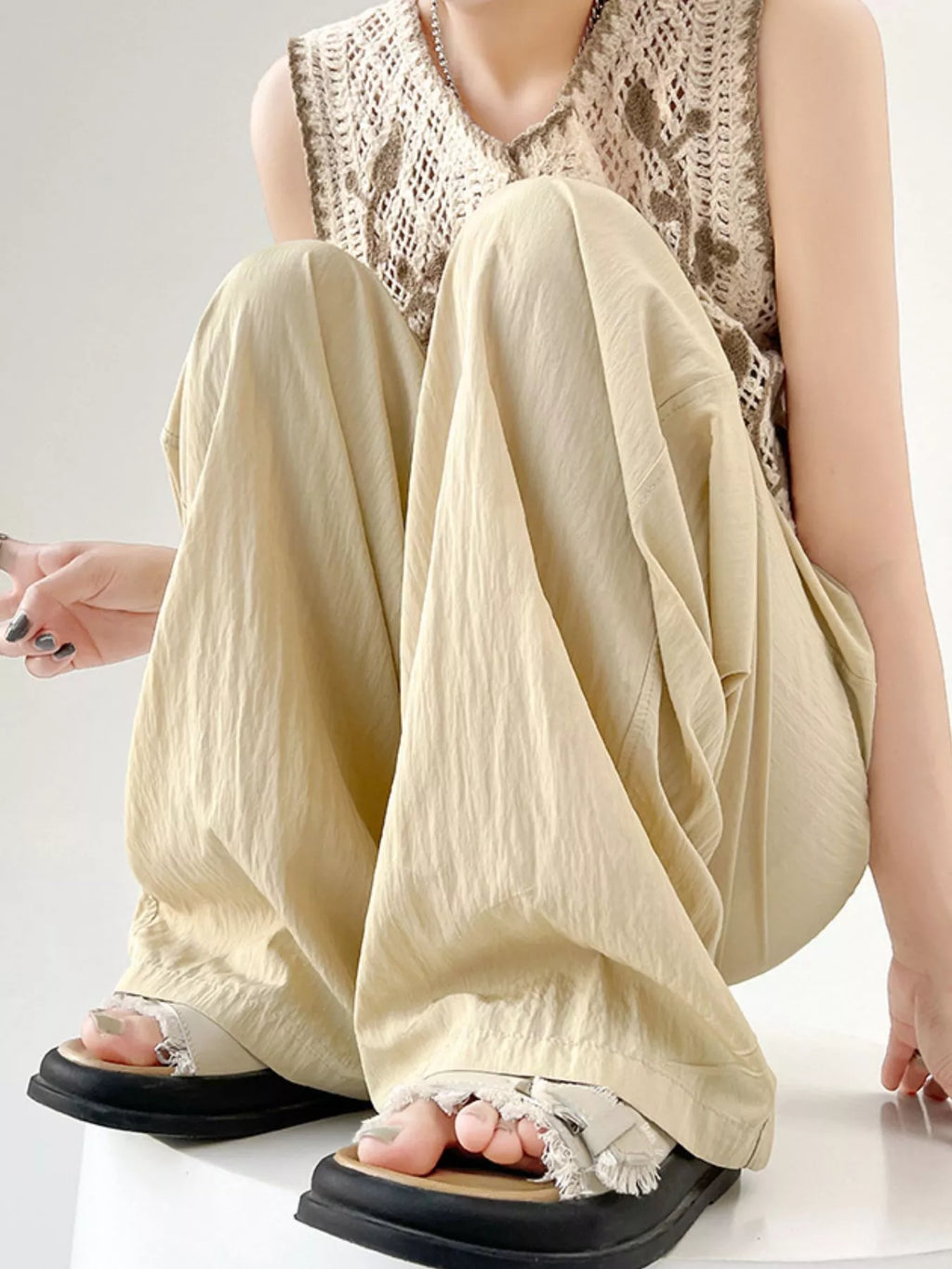 High-Waisted Loose Fit Wide-Leg Casual Pants