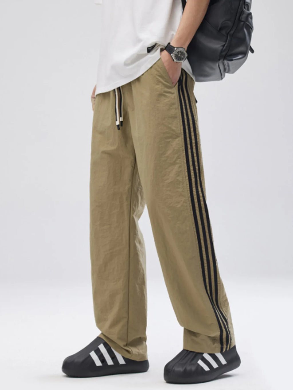 Men's Full Size Drawstring Wide Leg Pants with Side Striped Plus Size