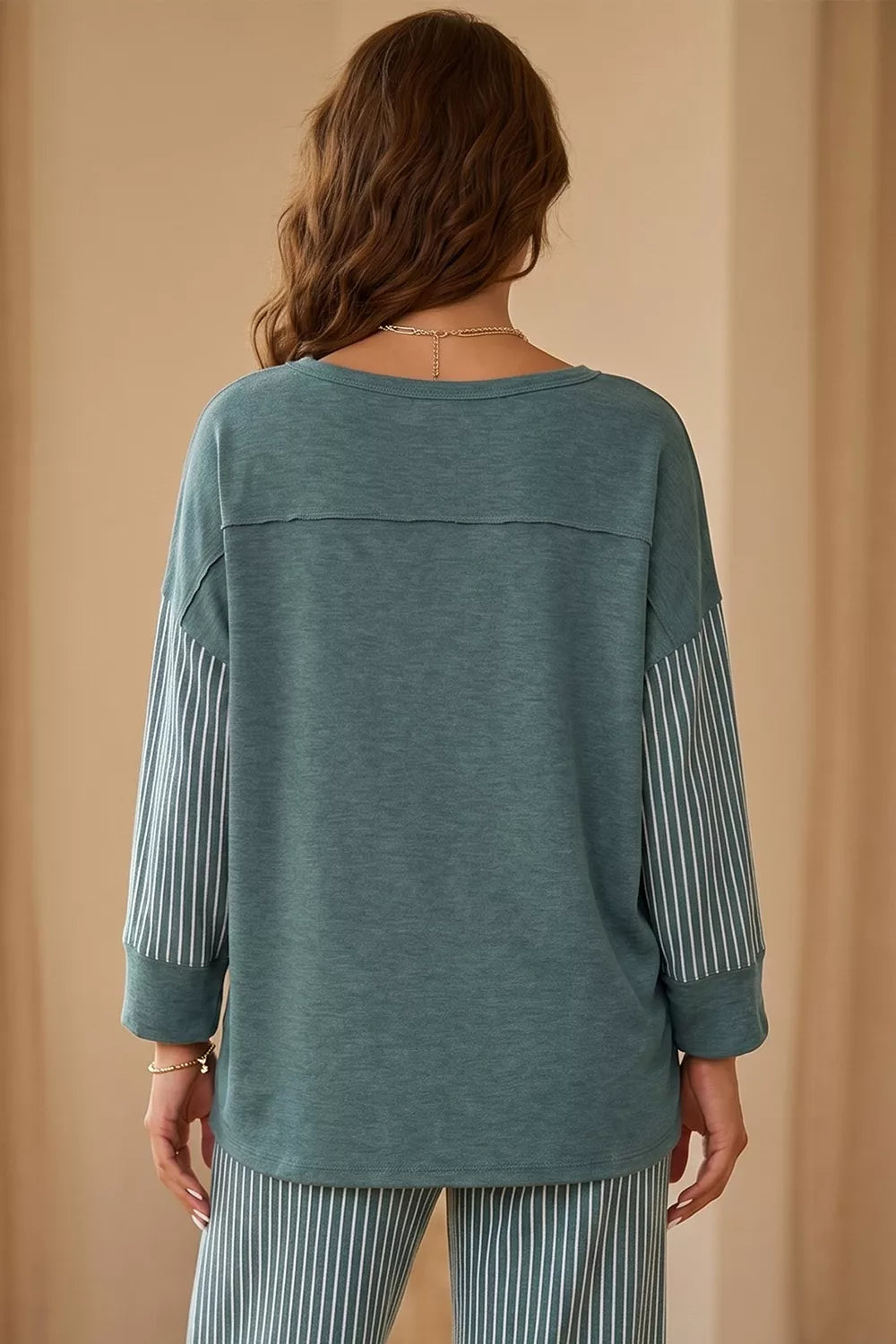 Raw Seam Patchwork Long Sleeve Top Pocket Casual Pants 2pcs Set