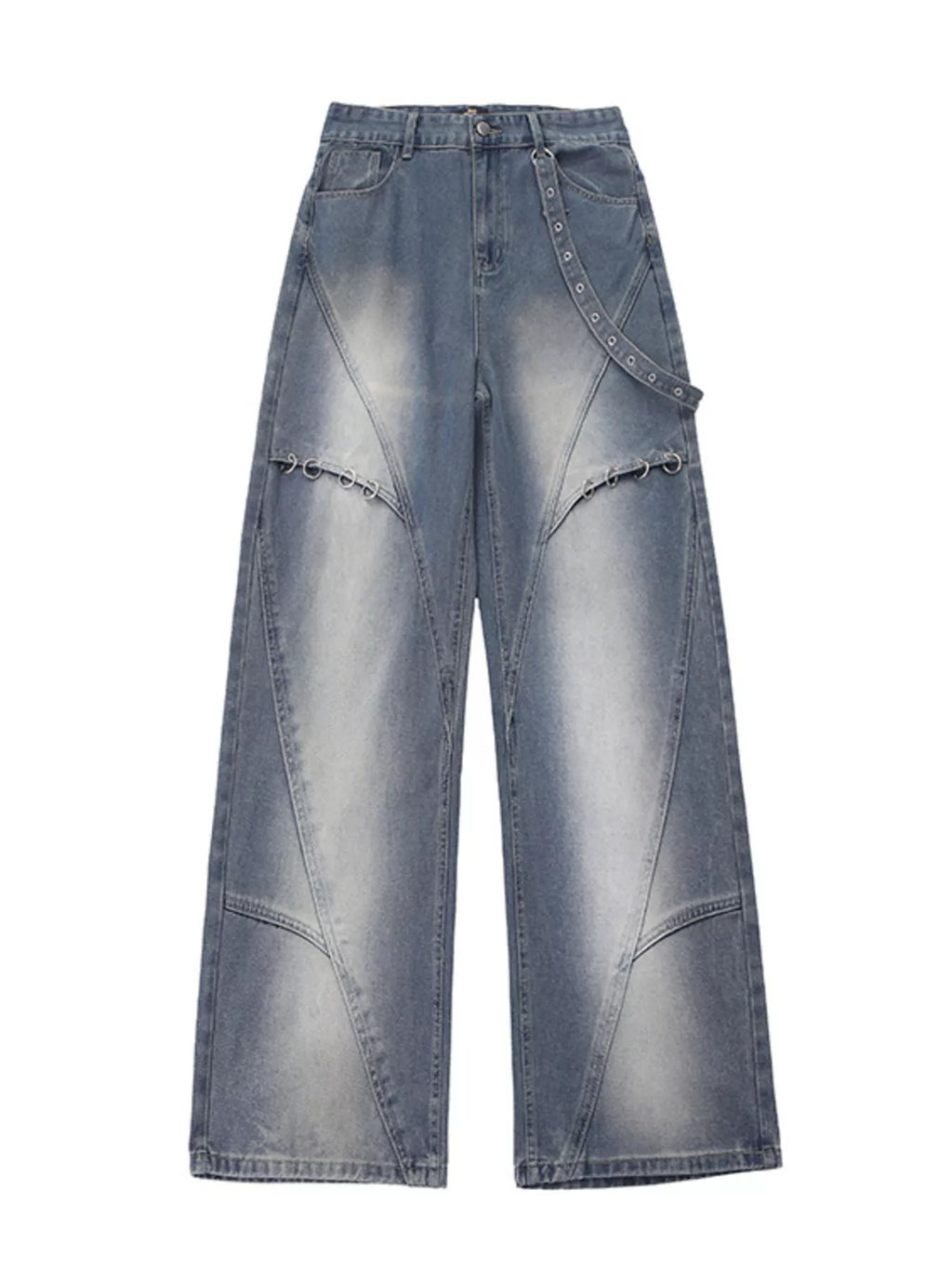 Men's Full Size Wide-Leg Denim Jeans with Metal Ring Plus Size