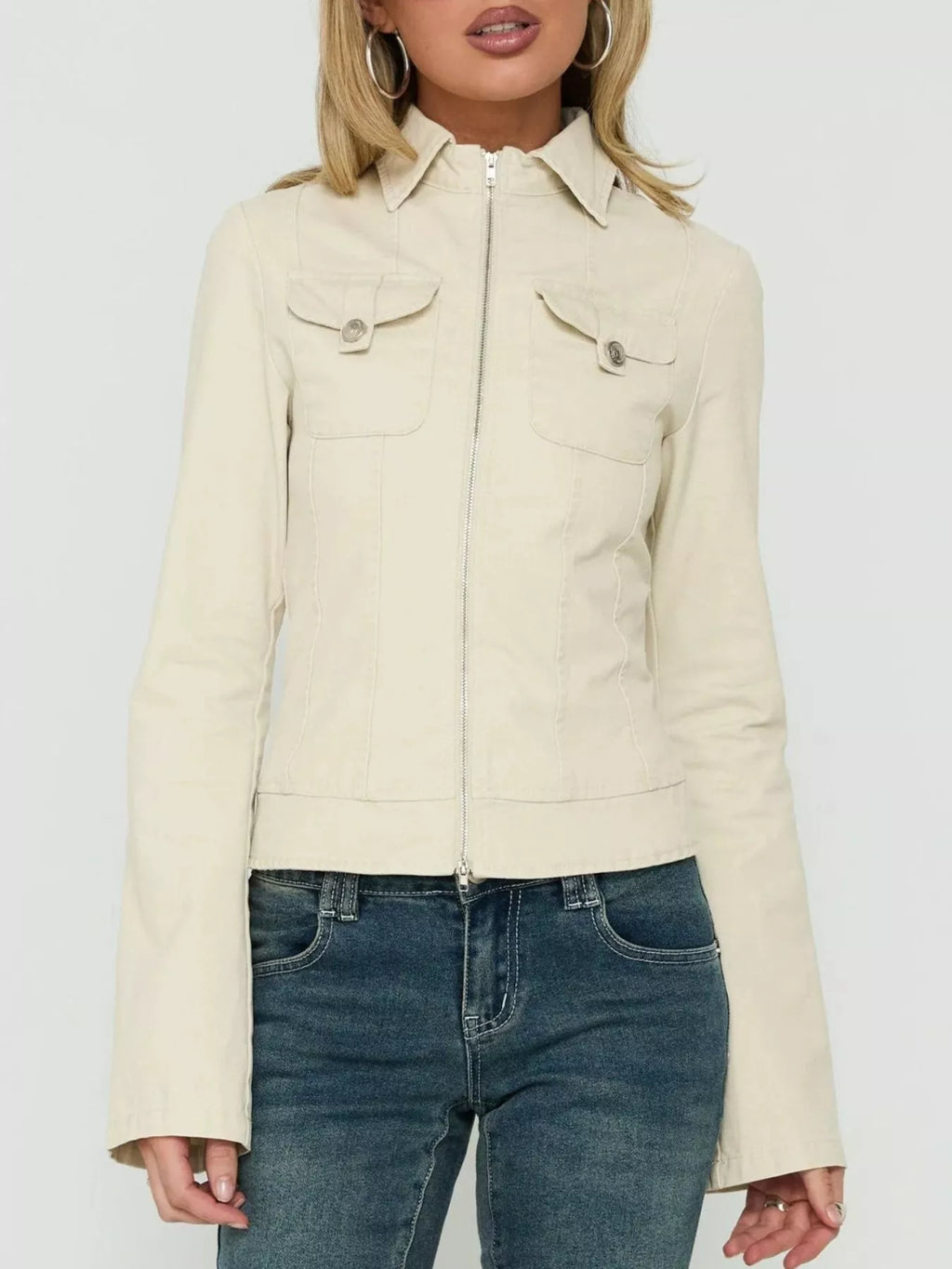 Slim-Fit Utility Zip-Up Cropped Jacket