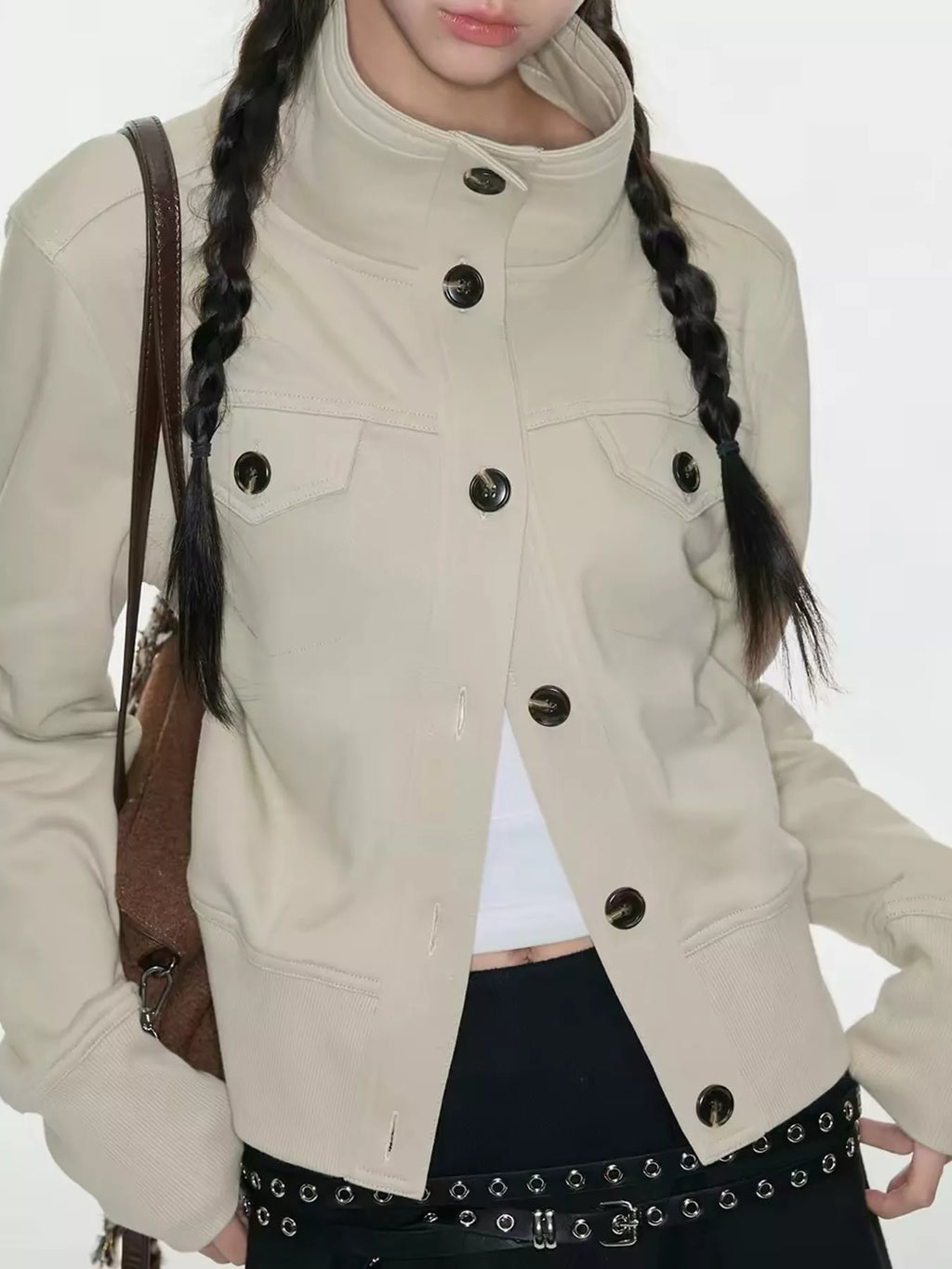 High-Neck Button-Up Jacket