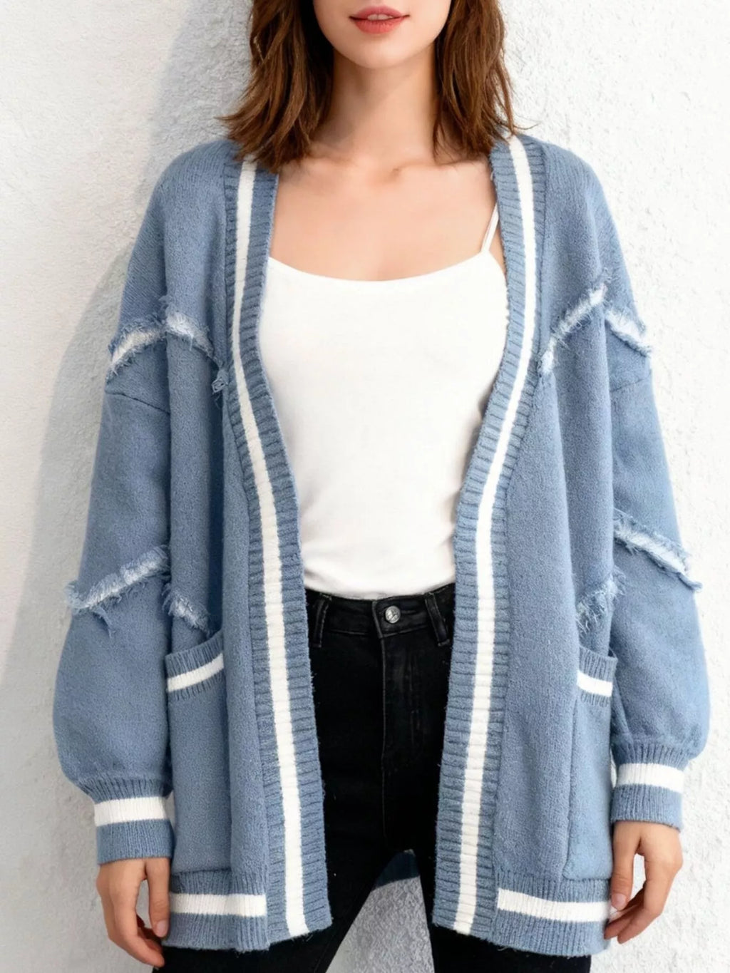 Frayed Hem Open Front Cardigan