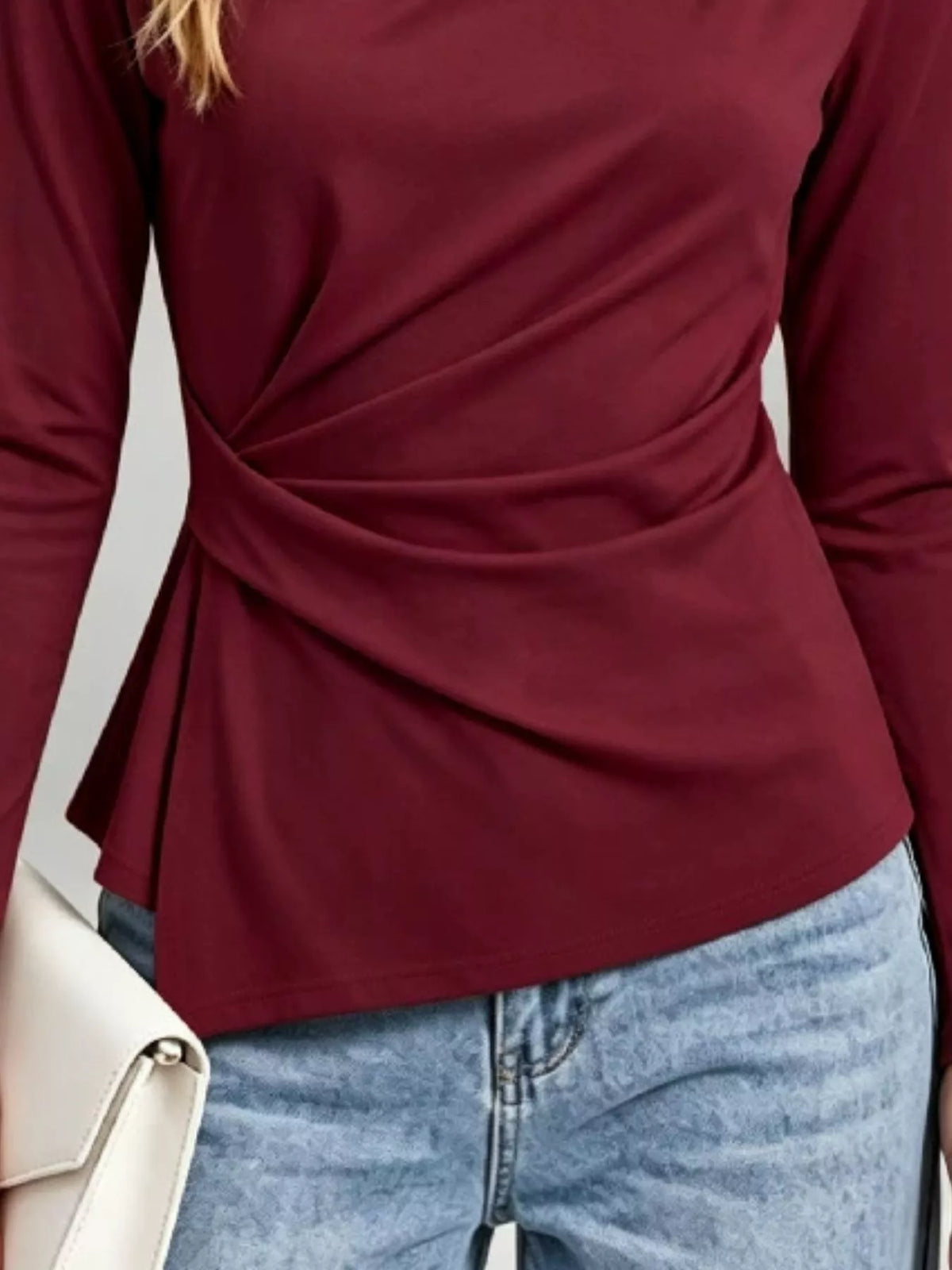 Ruched Waist Long Sleeve T-Shirt