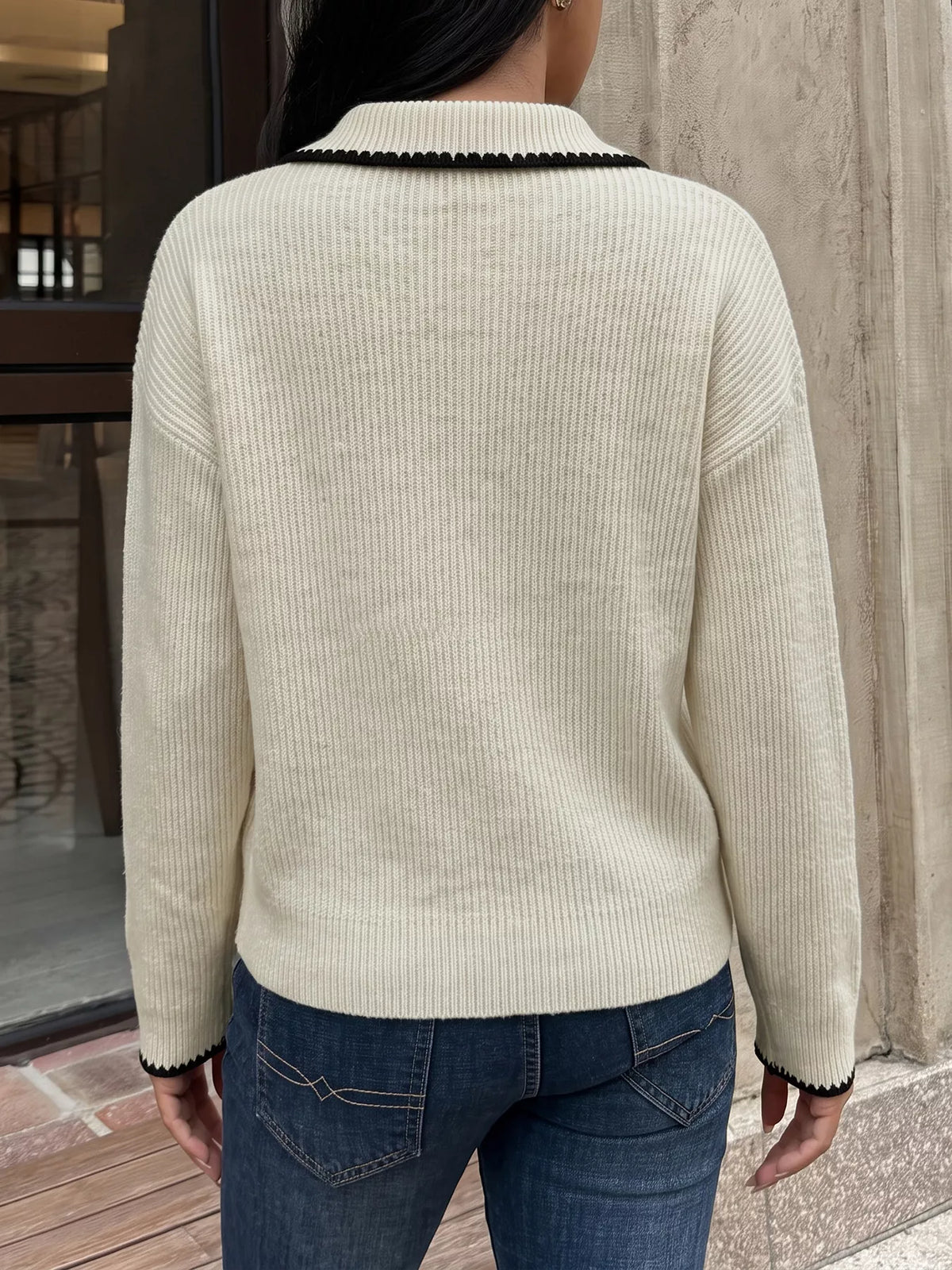 Contrast Trim Dropped Shoulder Sweater