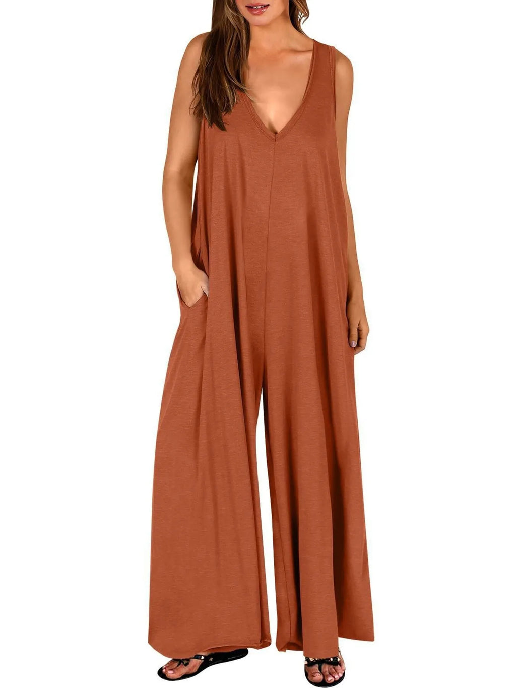 Sleeveless V-Neck Jumpsuit with Pockets