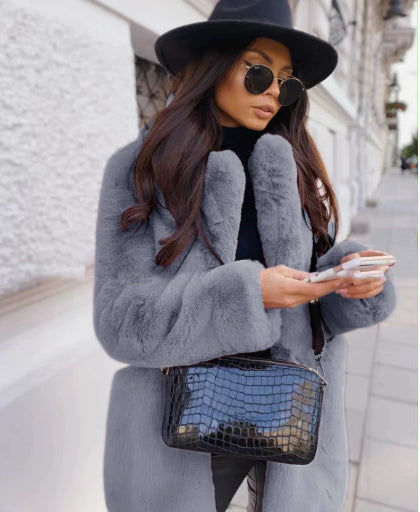 Pure Color Warm Slim Coat Women Fur