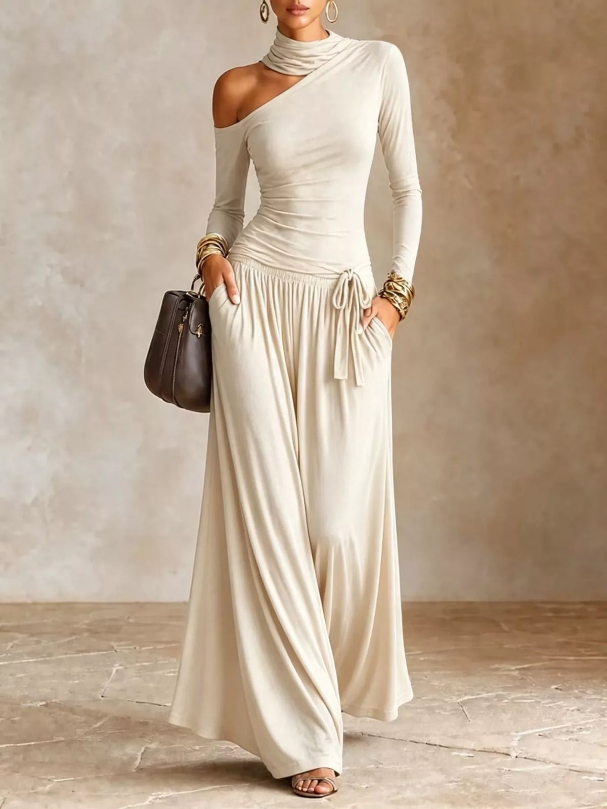 Asymmetric Cutout Long Sleeve Maxi Dress