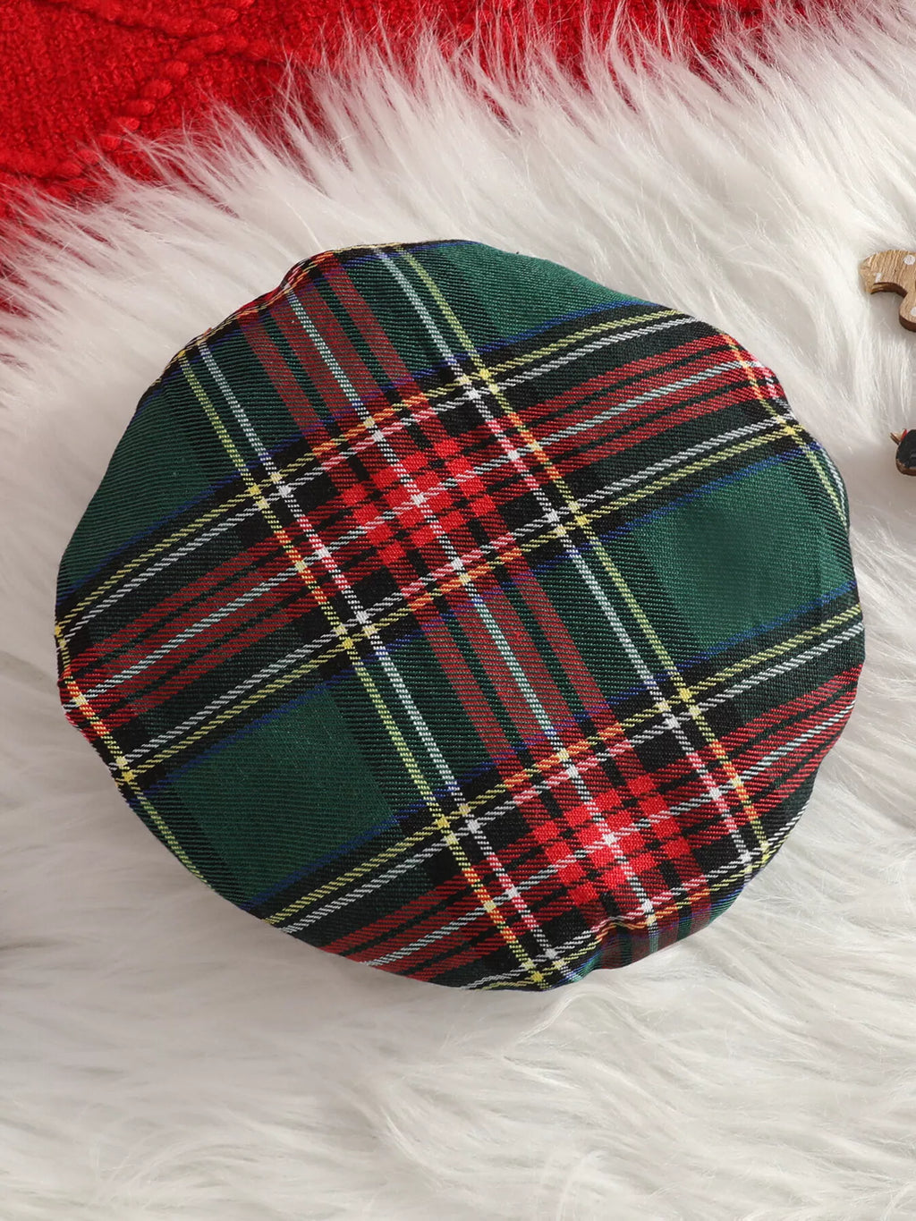 Children's Puff Sleeve Top and Plaid Skirt Set with Hat