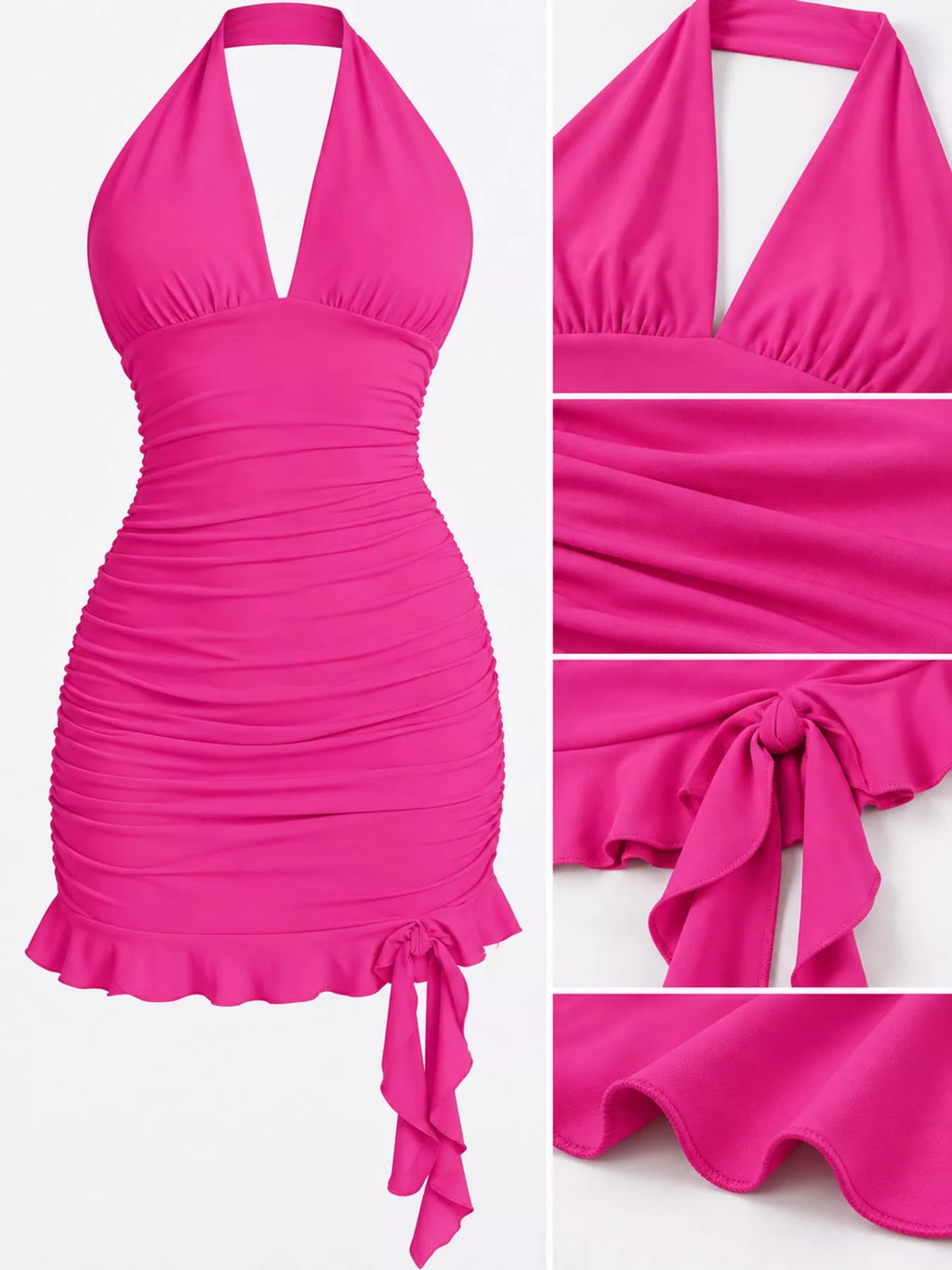 Ruched Halter Neck Bodycon Mini Dress