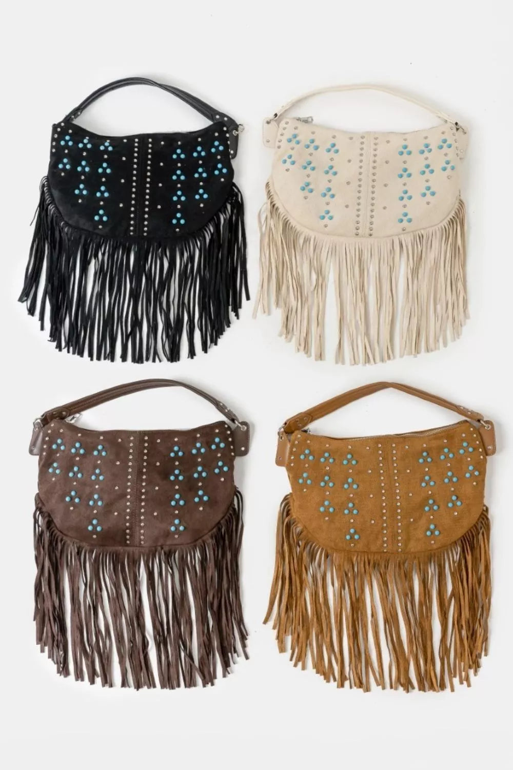 Fame Studded Pattern Multi Fringe Hobo Shoulder Bag