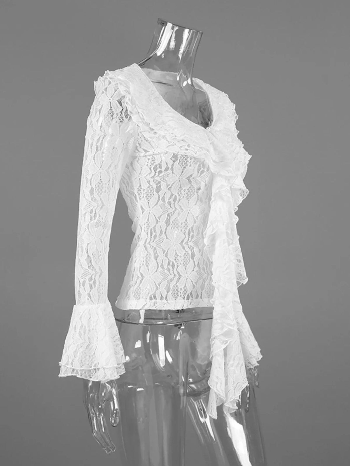 Lace V-Neck Flare Sleeve Blouse