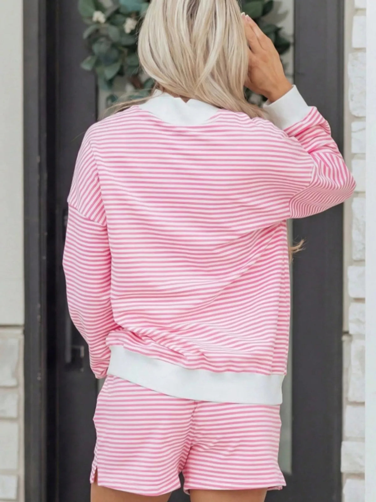 Striped Oversized Sweatshirt and Shorts Set