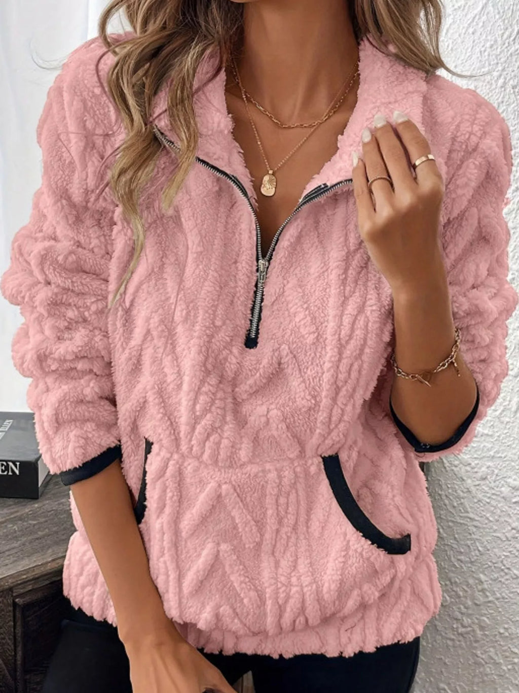 Full Size Quarter-Zip Sherpa Sweatshirt Plus Size