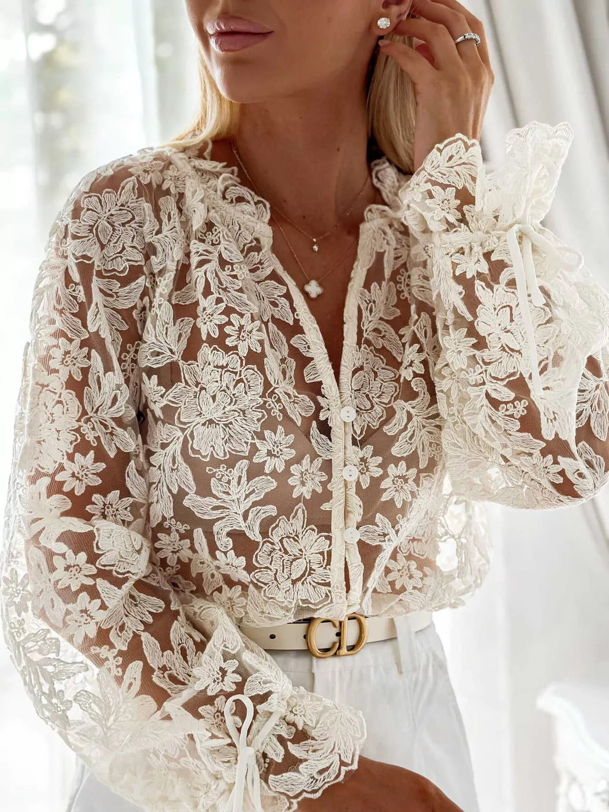 Sheer Lace Long Sleeve Shirt